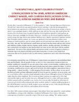 “A Respectable, Quiet Colored Citizen”: Lyman Jackson (1796-1858), African American Cabinet Maker, And Clarissa Buck Jackson (1799-C. 1875), African American Wife And Barber